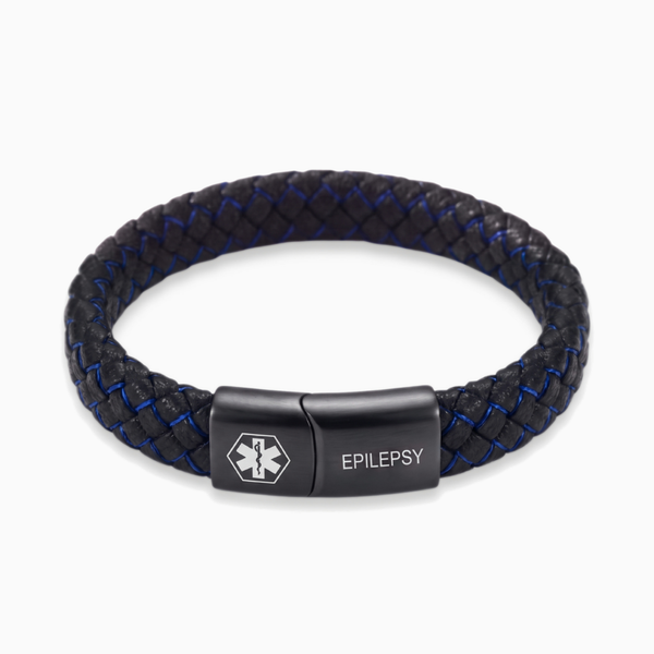 Epilepsy medical alert bracelet in black and blue