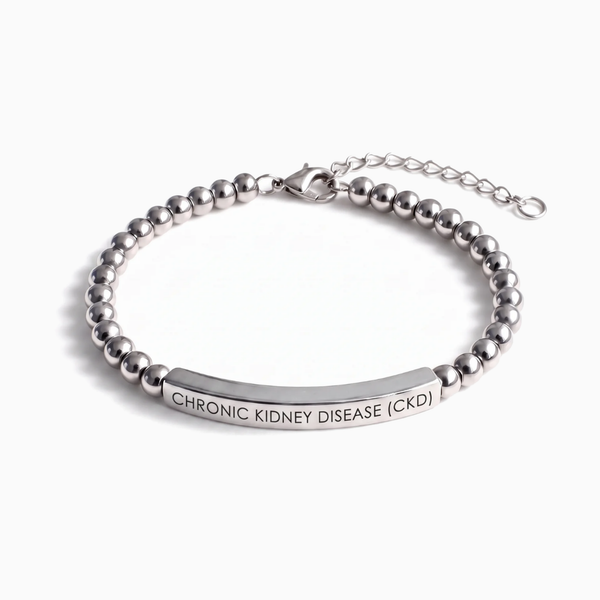 Slim chronic kidney disease medical alert bracelet in silver