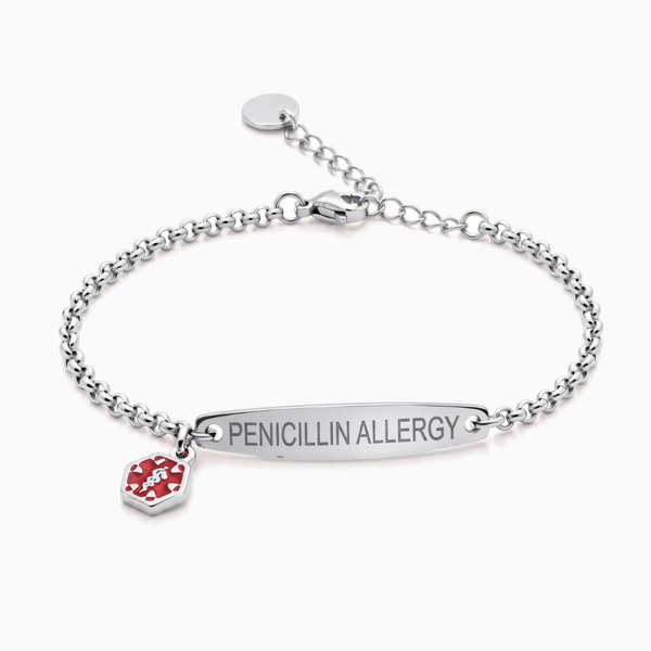 Penicillin allergy medical alert bracelet in silver