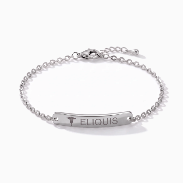 Eliquis medical alert bracelet in silver