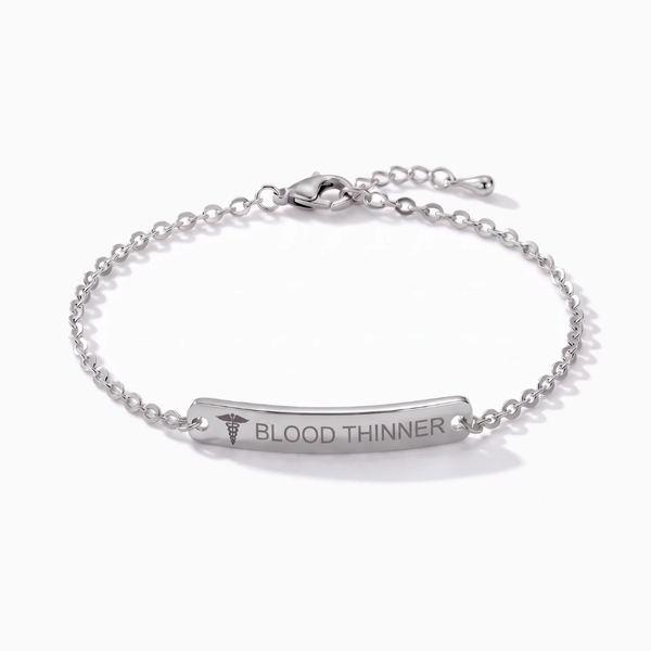 Blood thinner medical alert bracelet in silver