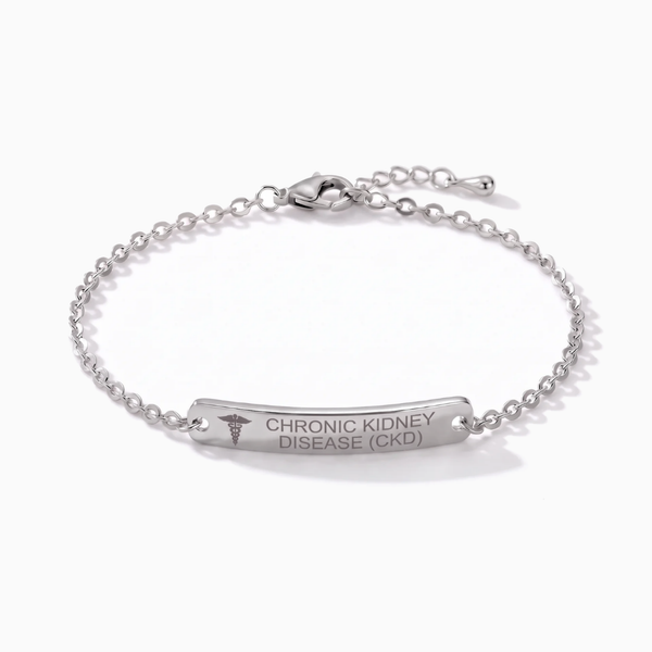 Chronic kidney disease medical alert bracelet in silver