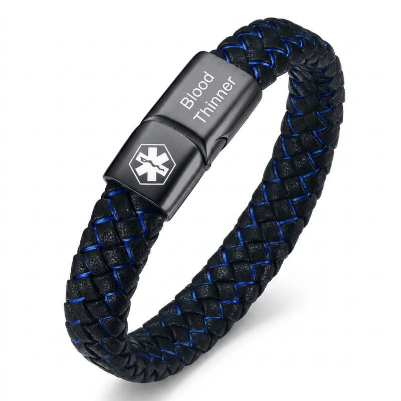 Blood Thinner Leather Bracelet medical alert product for blood thinners