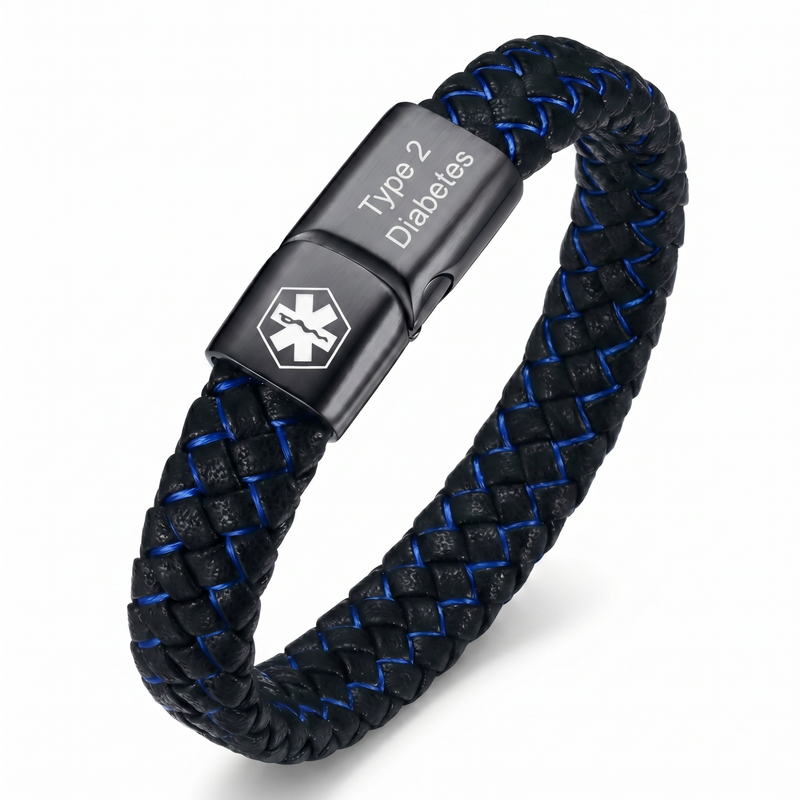 Diabetes Leather Bracelet medical alert product for diabetes
