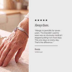 Five-star customer review of the penicillin allergy bracelet