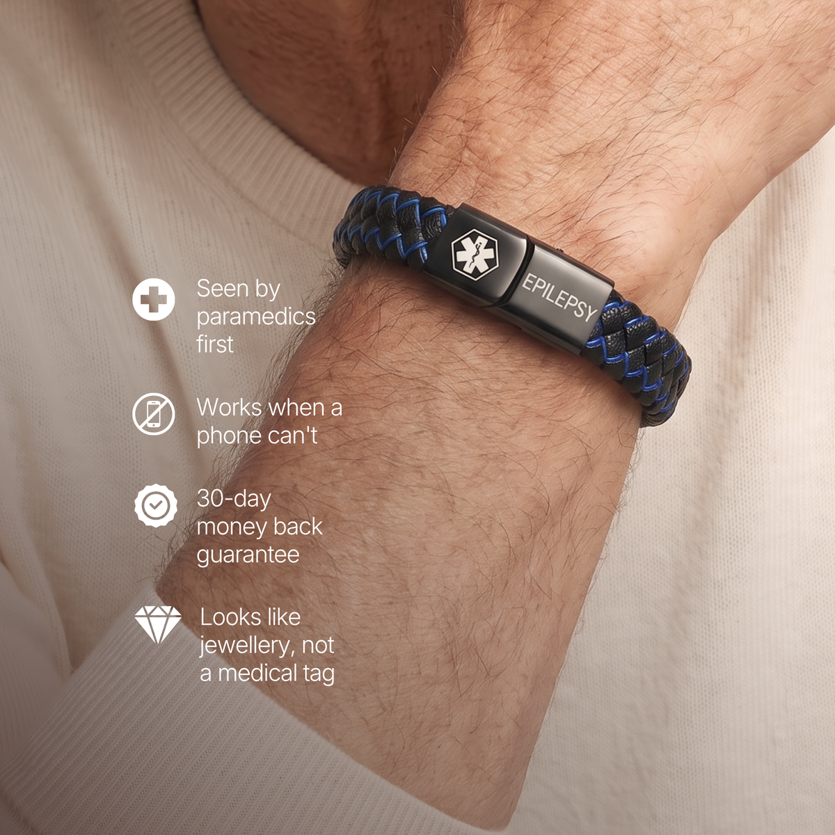 Epilepsy bracelet benefits: seen by paramedics first, works when a phone can't