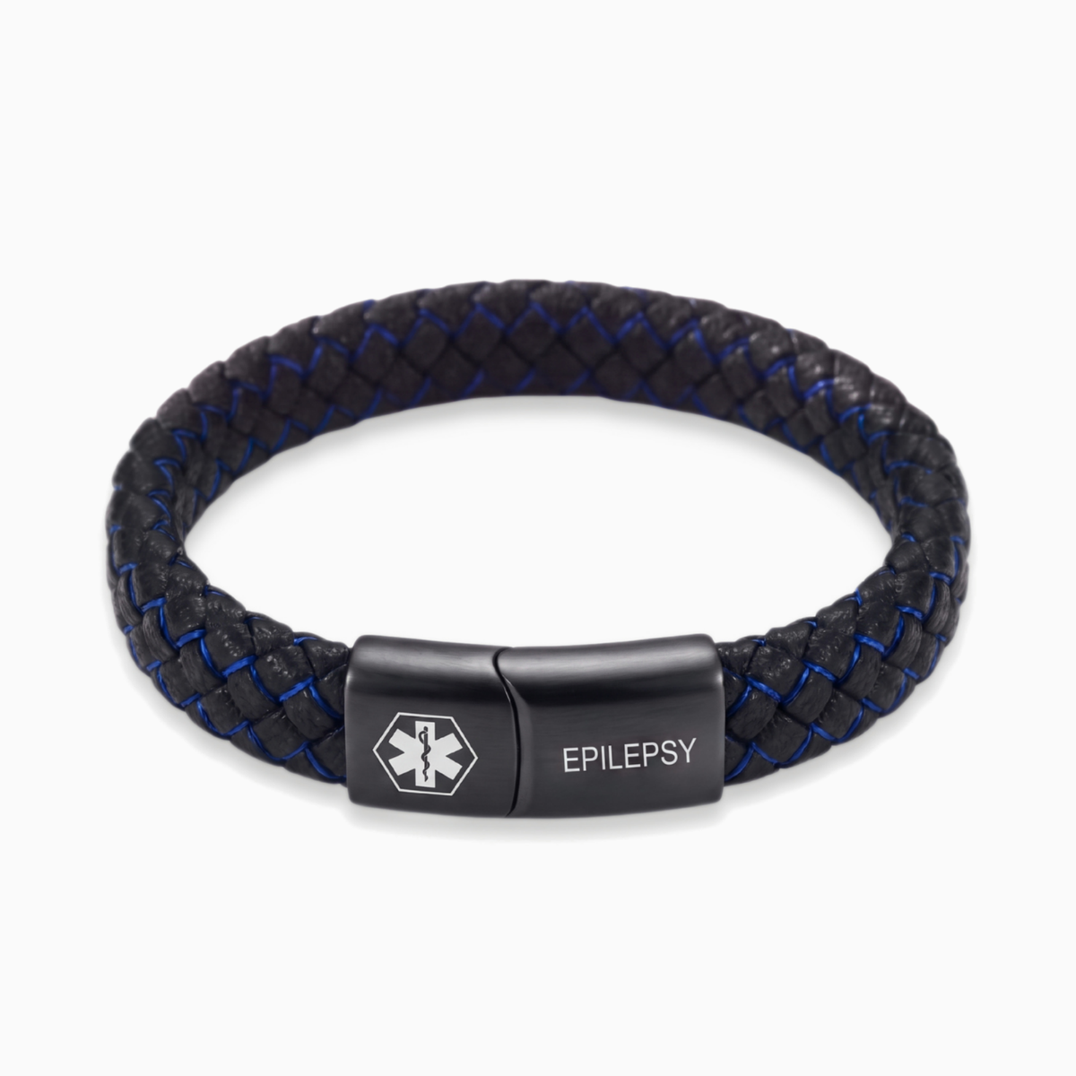 Epilepsy medical alert bracelet in black and blue