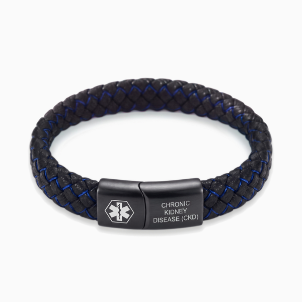 Chronic kidney disease medical alert bracelet in black and blue