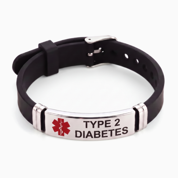 Type 2 diabetes medical alert bracelet in black and red