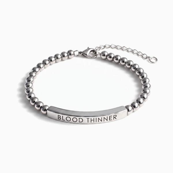 Slim blood thinner medical alert bracelet in silver