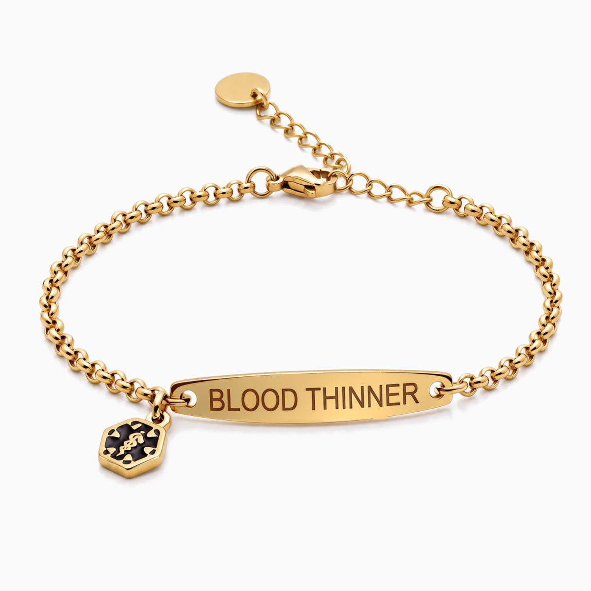 Women's blood thinner medical alert bracelet in gold