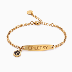 Women's epilepsy medical alert bracelet in gold
