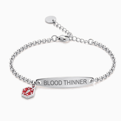 Women's blood thinner medical alert bracelet in silver