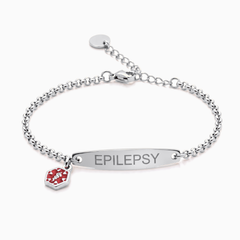 Women's epilepsy medical alert bracelet in silver