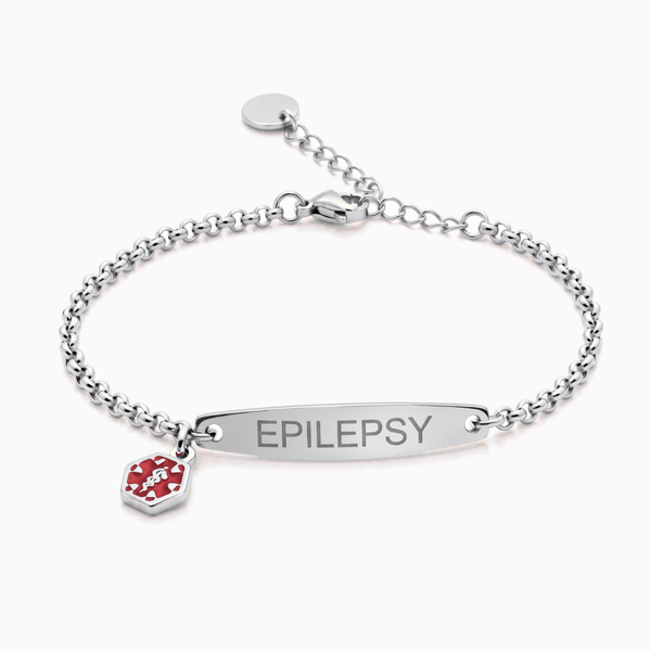 Women's epilepsy medical alert bracelet in silver